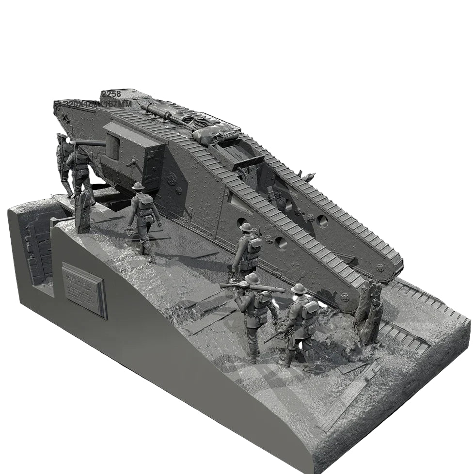 1/35 Scale WWI Tank (tadpole) Position Scene | Resin Soldier Figure Set (6 Figures + Platform) | Self-Assembled Model Kit - R Supply Store