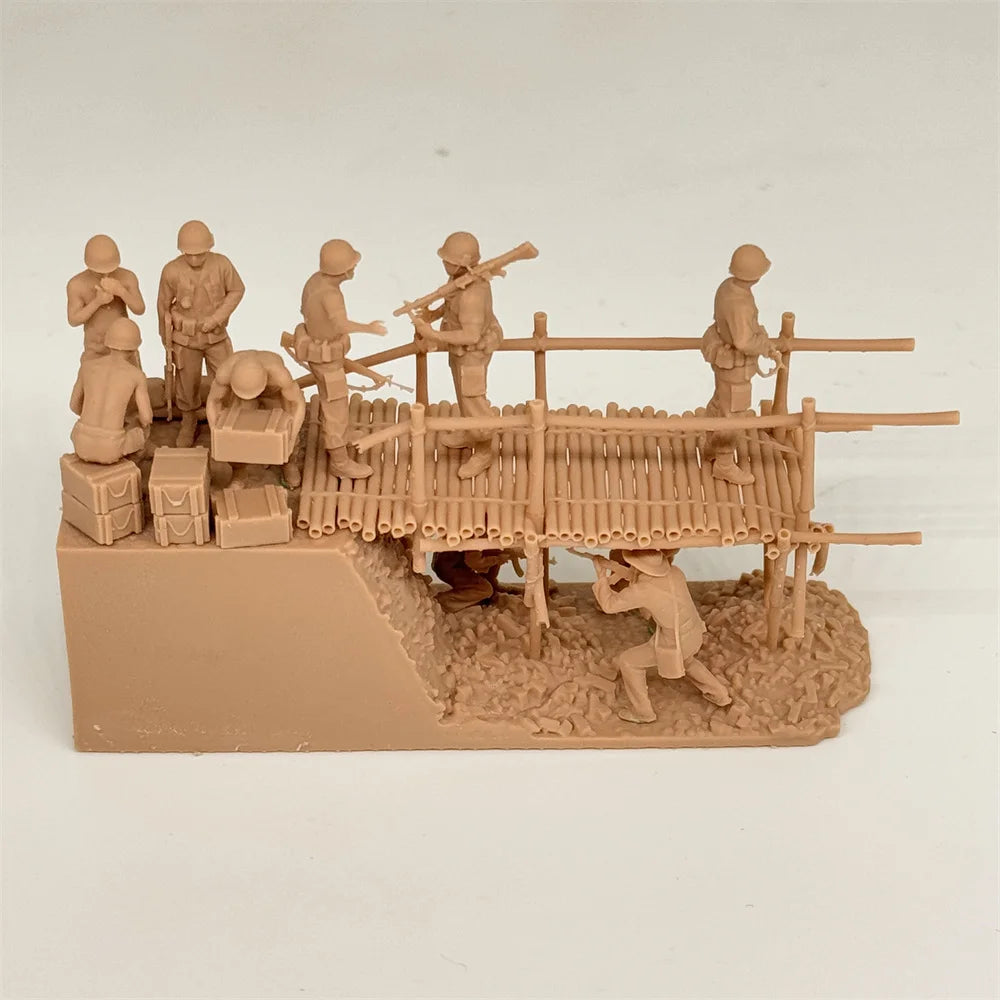 1/72 Scale Vietnam War Bridge / Bunker Ambush Scene Resin Diorama Kit (10+ Figures) - US & VC Combat Miniature