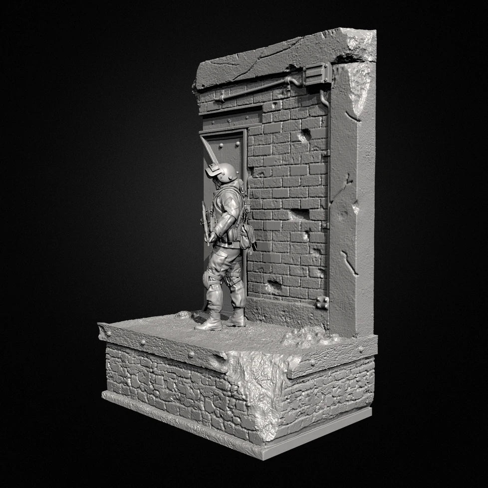 1/35 Scale Modern Infantry Soldier & Ruined Building Resin Kit - Full Scene Diorama