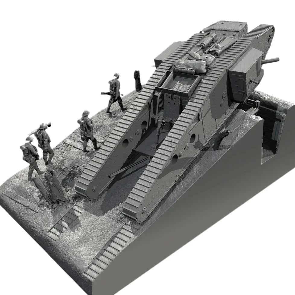 1/35 Scale WWI Tank (tadpole) Position Scene | Resin Soldier Figure Set (6 Figures + Platform) | Self-Assembled Model Kit - R Supply Store