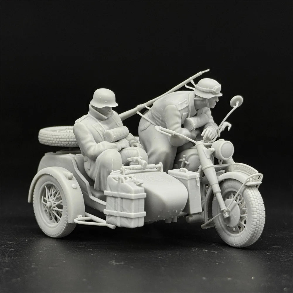 1/35 Scale WWII German Army Motorcycle Soldiers Waiting - 2 Figure & Sidecar Set | R-Supply Store