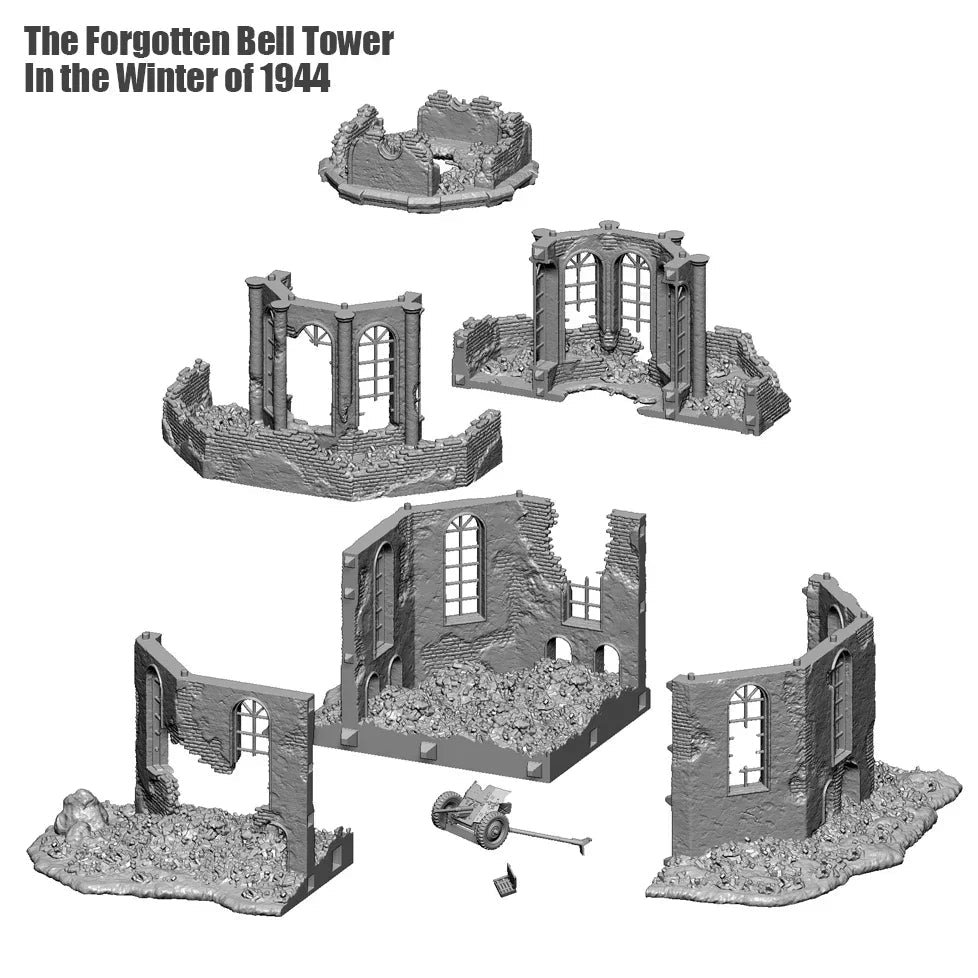 1/35 Scale Ruined Bell Tower WWII Diorama Base - "Forgotten Bell Tower in Winter of 1944" Terrain Kit