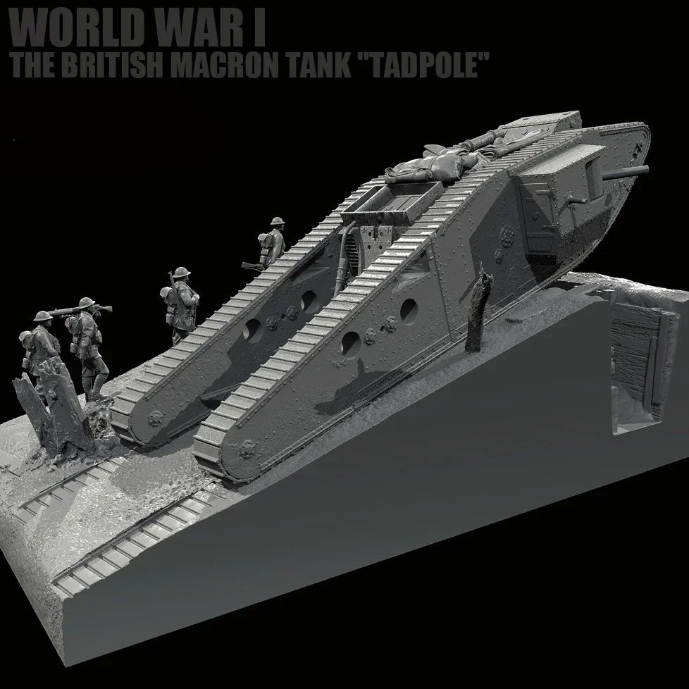 1/35 Scale WWI Tank (tadpole) Position Scene | Resin Soldier Figure Set (6 Figures + Platform) | Self-Assembled Model Kit - R Supply Store
