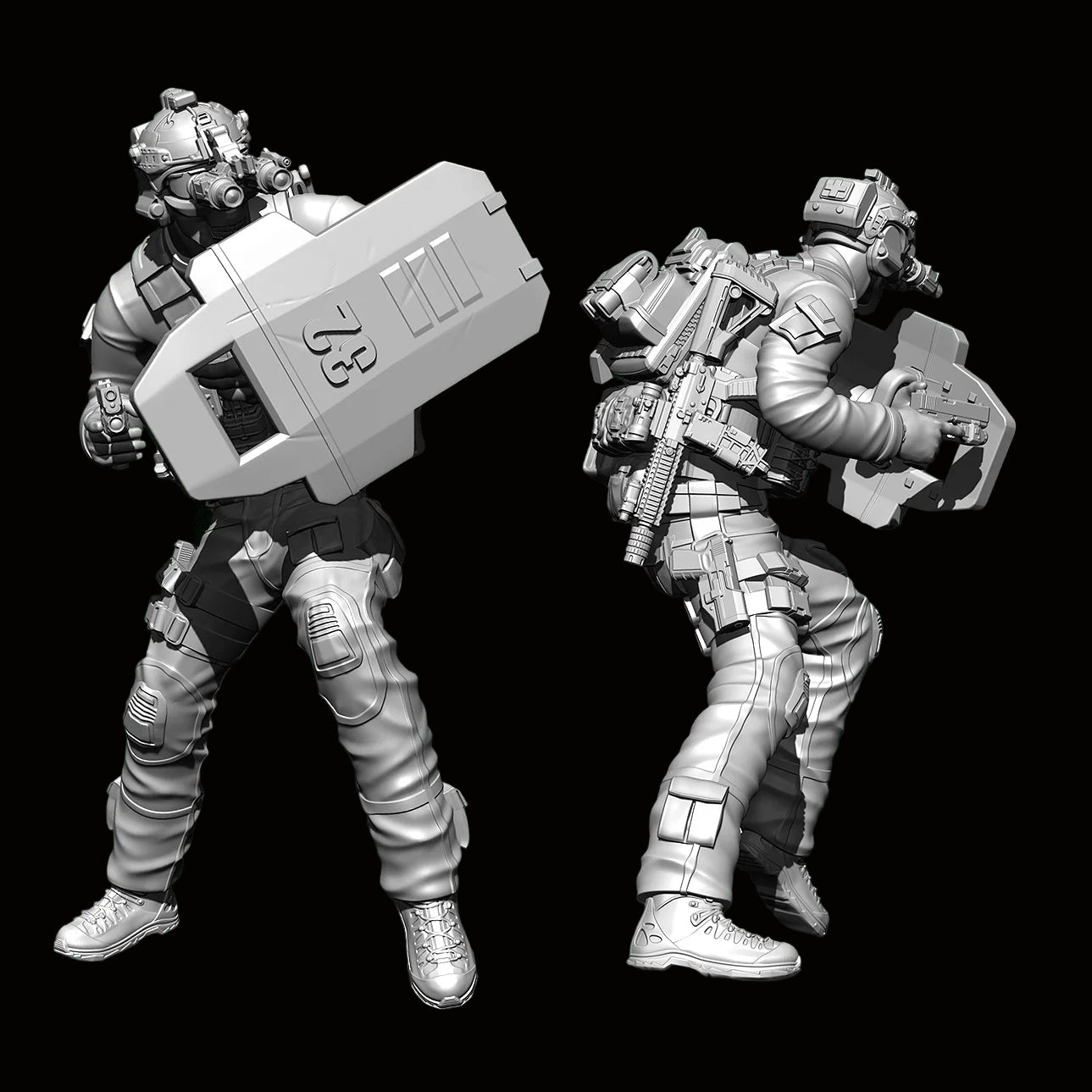 1/24 Scale (75mm) CQB Shield Breacher Resin Figure Kit - Tactical Entry Specialist Miniature
