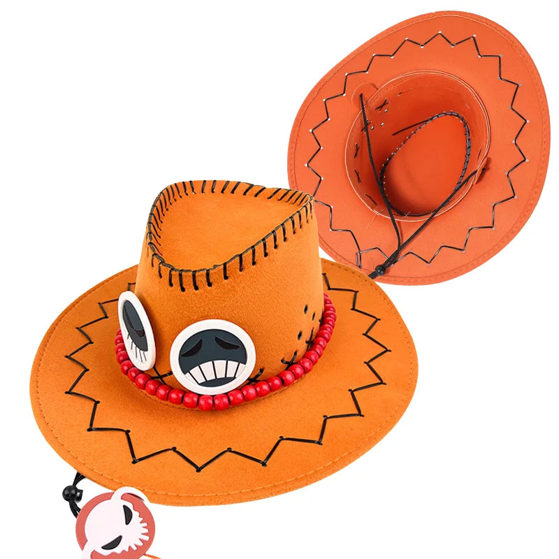 New Arrival Anime Ace Cosplay Hats Unisex Luffy Ace Orange Cowboy Cap for Kids Adult Halloween Carnival Cosplay Accessories