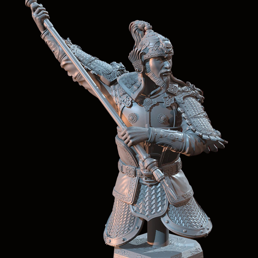 1/10 (115mm) Ancient Chinese General Resin Bust Model Kit - Unassembled Historical Warrior Sculpture