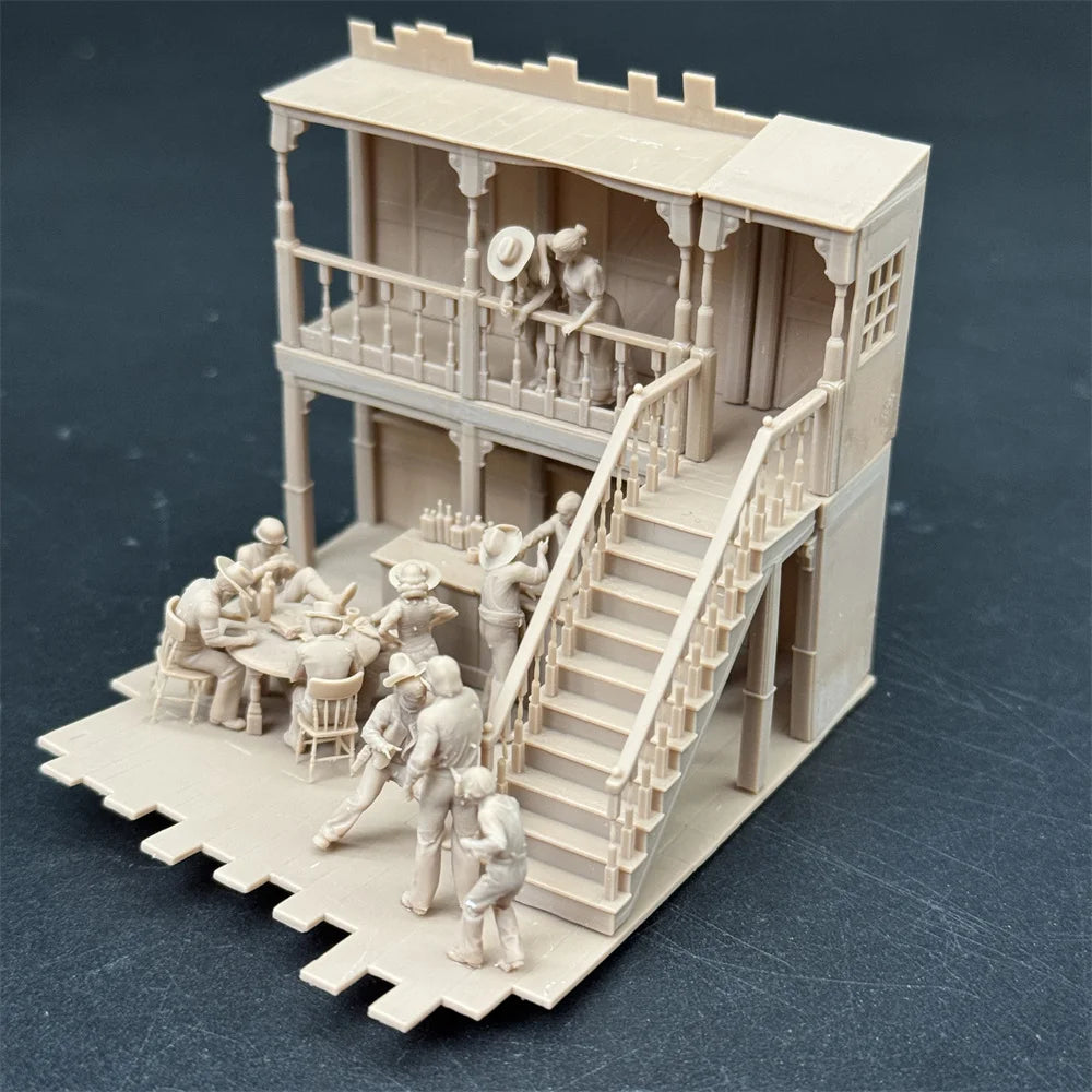 1/72 Scale Wild West Saloon / Restaurant Diorama Kit & Figures (10+ Figures) - Spaghetti Western Vignette