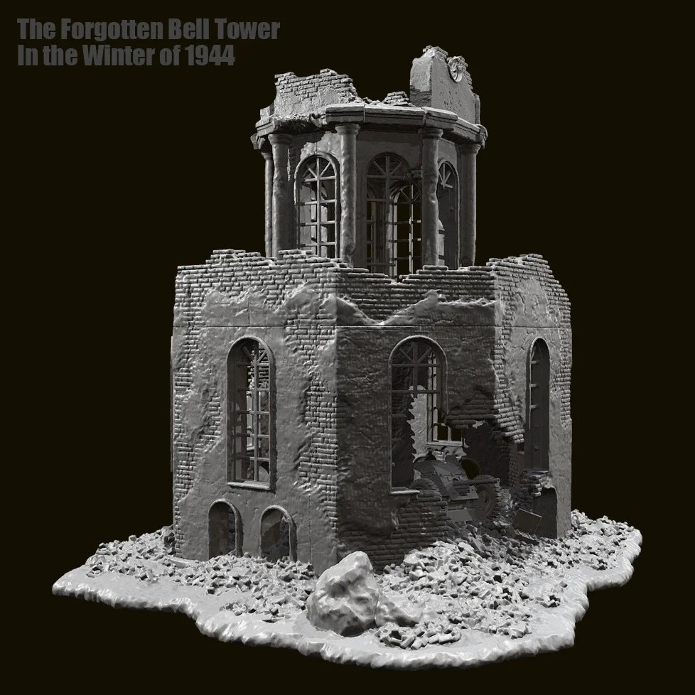 1/35 Scale Ruined Bell Tower WWII Diorama Base - "Forgotten Bell Tower in Winter of 1944" Terrain Kit