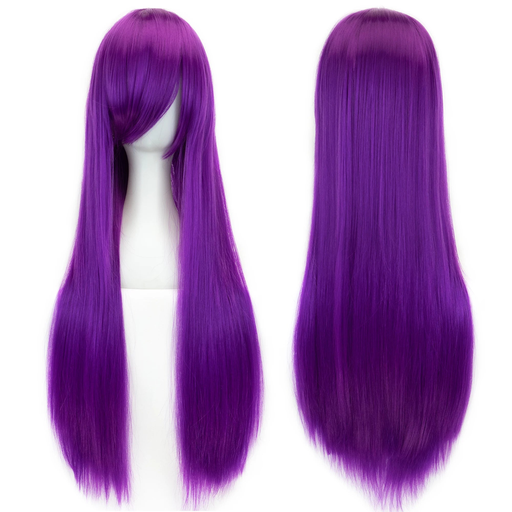 Long White Purple Cosplay Wig 80cm Straight Synthetic Hairpiece for Women Anime Party Wig