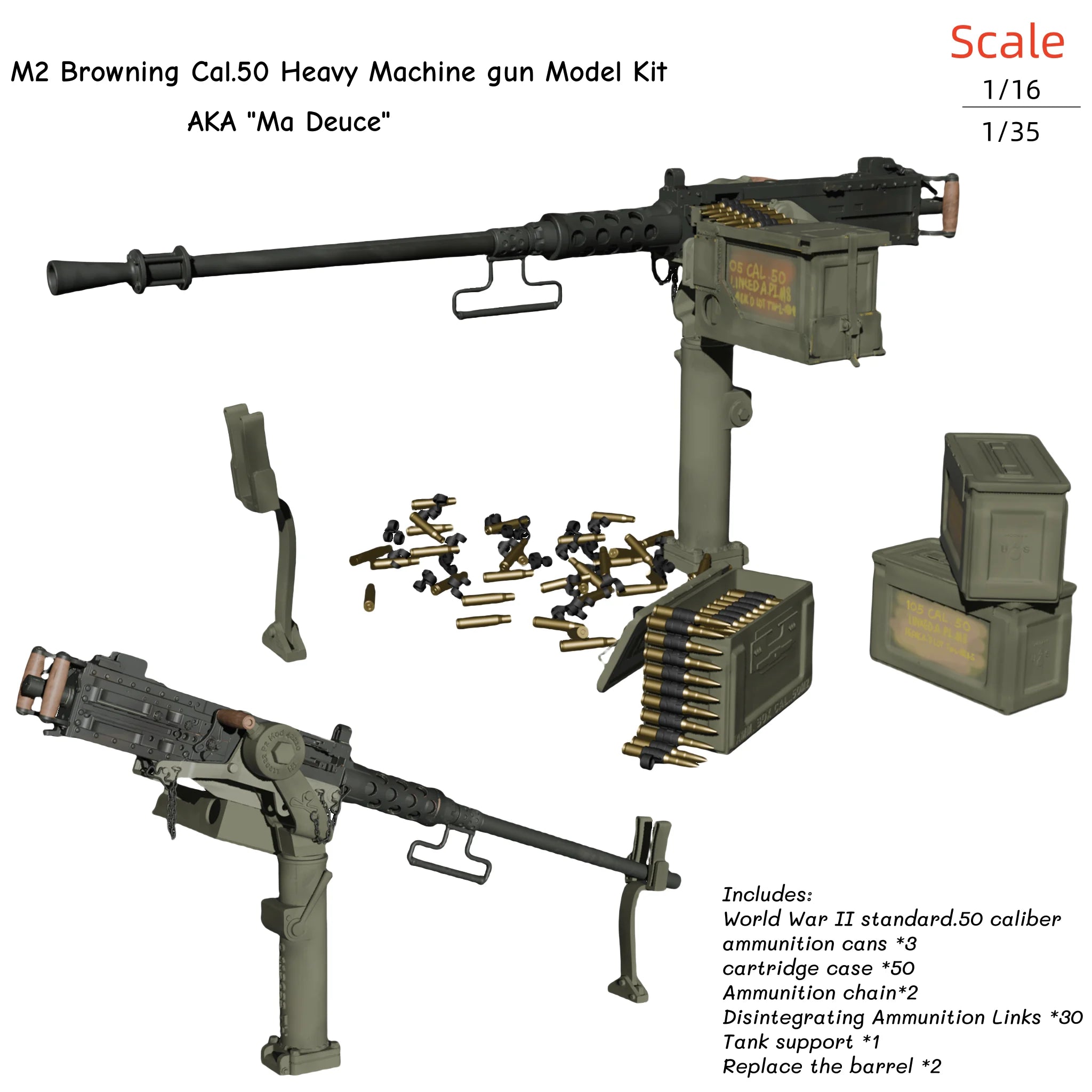 1/16 1/35 M2 Browning .50 Cal HMG Set | Ma Deuce & Accessories