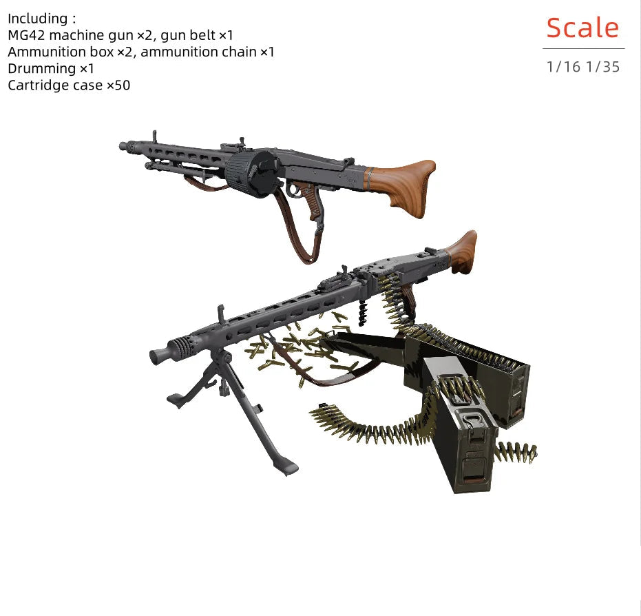 1/16 1/35 German MG42 Machine Gun Set | Resin Military Accessory Kit