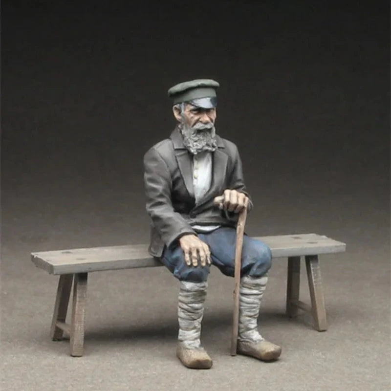 1/35 Scale Old Man with Bench | Resin Figure Model Kit Unassembled Unpainted Historical Miniature - R Supply Store