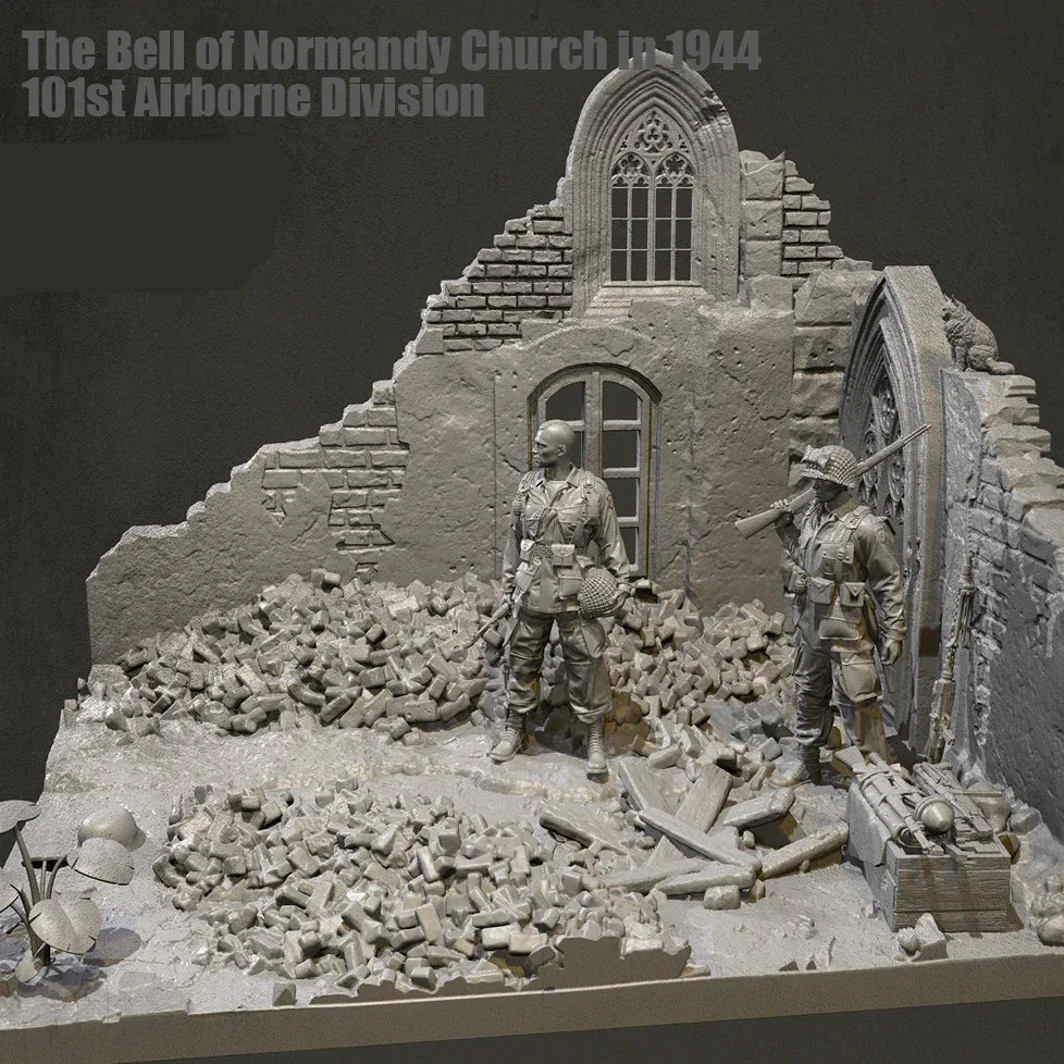 1/35 Scale Resin Soldier Figure Scene | 2 Soldiers +building | Self-Assembled Model Kit - R Supply Store