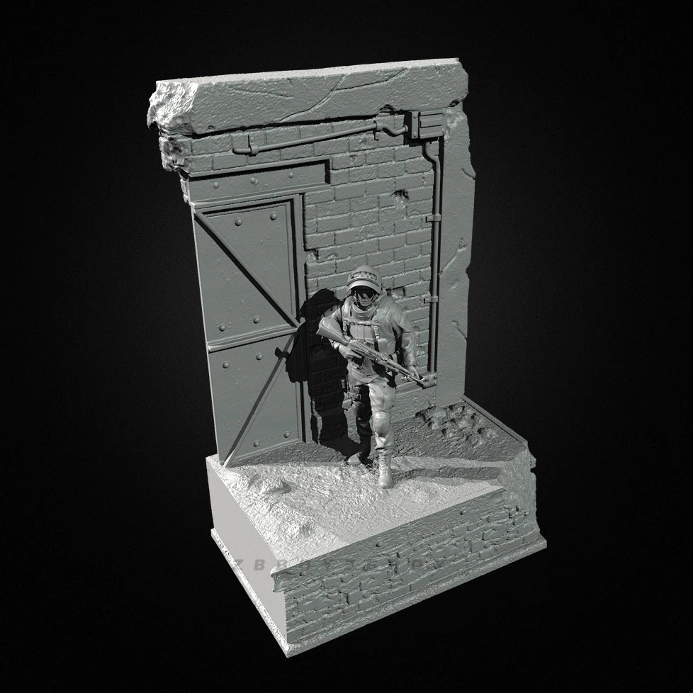 1/35 Scale Modern Infantry Soldier & Ruined Building Resin Kit - Full Scene Diorama