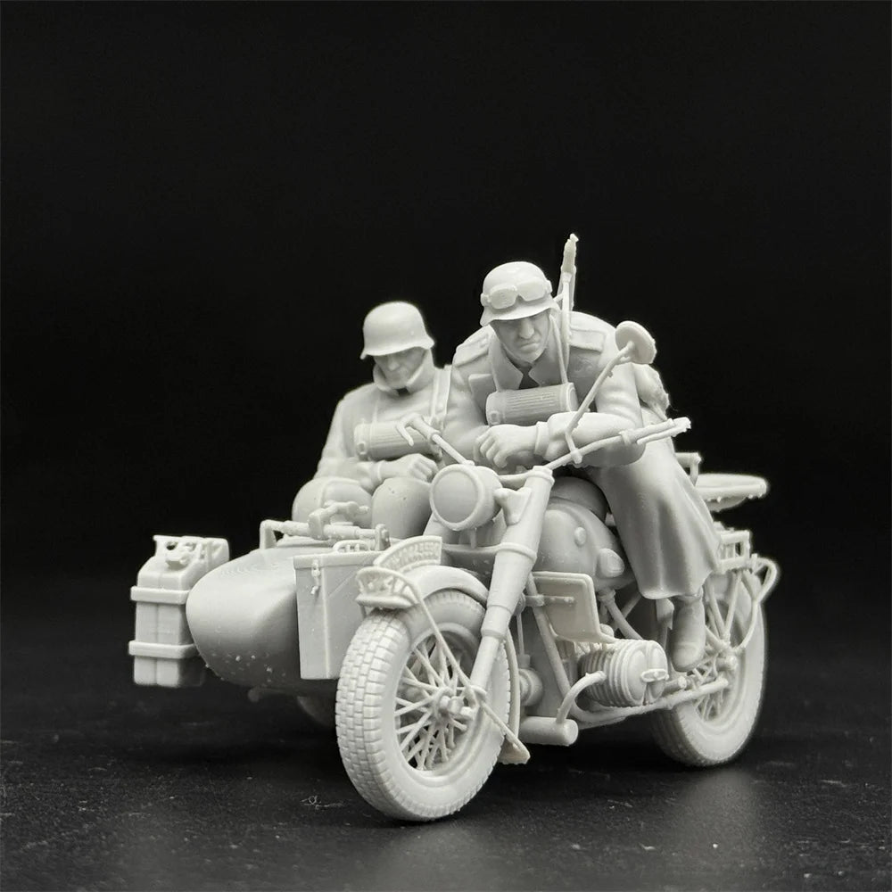 1/35 Scale WWII German Army Motorcycle Soldiers Waiting - 2 Figure & Sidecar Set | R-Supply Store