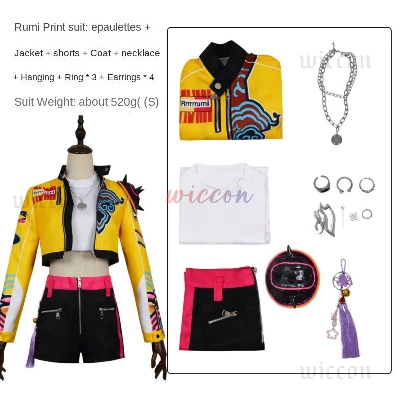2025Demon Hunters Huntrix Rumi Cosplay KPOP Group Stage Cosplay Print Pattern Uniform Halloween Party Sexy Outfit For Woman