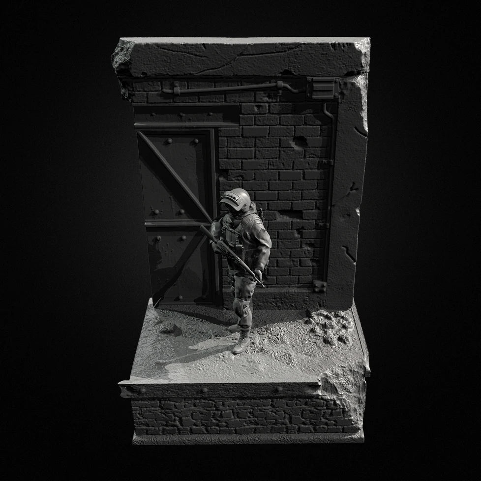 1/35 Scale Modern Infantry Soldier & Ruined Building Resin Kit - Full Scene Diorama