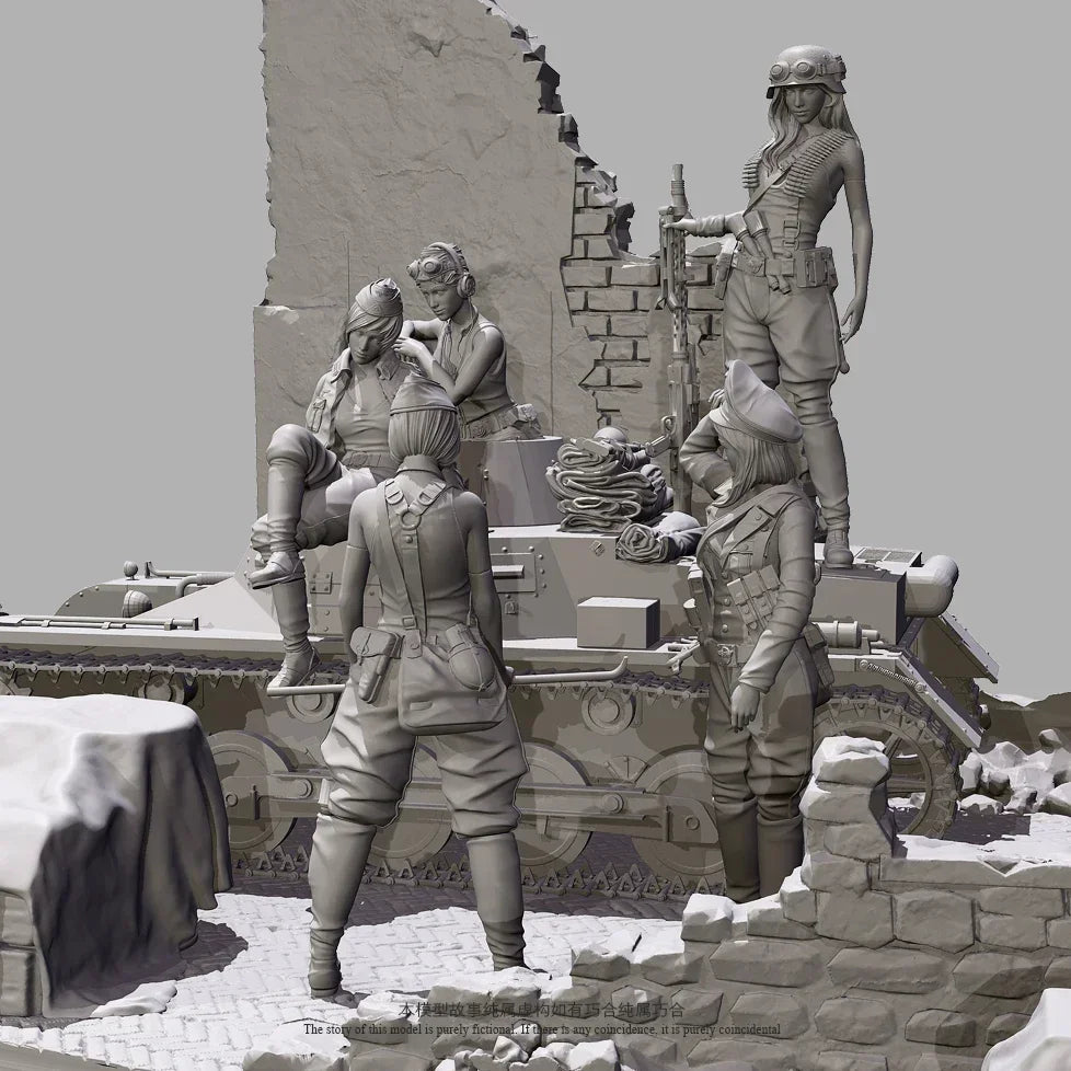 1/35 Scale Female Armored Vehicle Crew Resin Figure Set (x5) - Historical Military Diorama