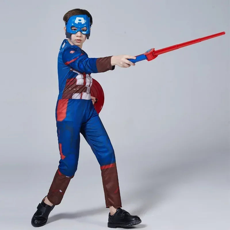 Captain America Muscle Costume Superhero Captain America Muscle Cosplay Jumpsuit Shield Halloween Carnival Party Costume for Kid