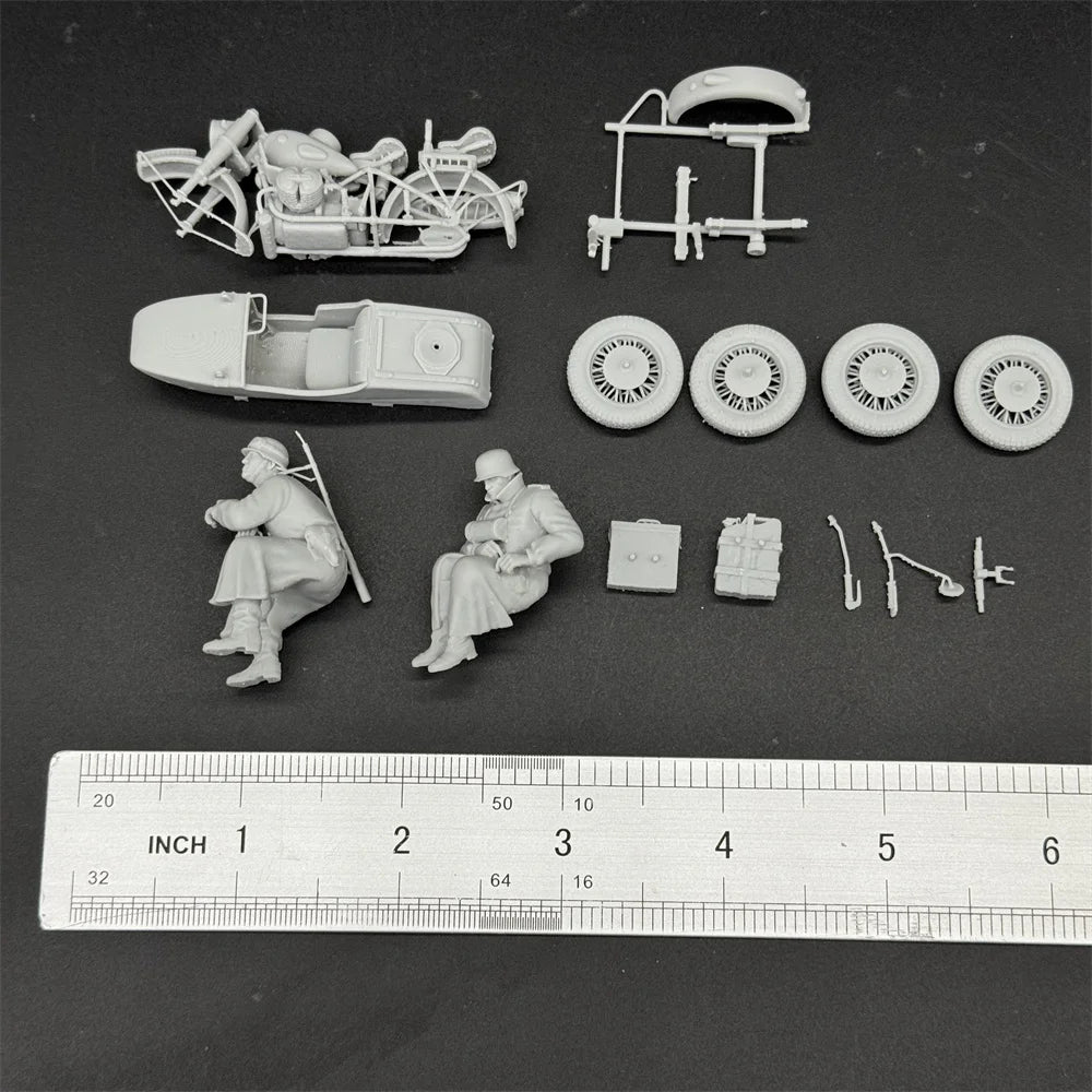 1/35 Scale WWII German Army Motorcycle Soldiers Waiting - 2 Figure & Sidecar Set | R-Supply Store