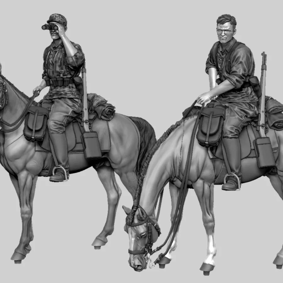 1/35 Scale European Cavalry Set | 2 Soldiers & Horse Resin Model Kit Unassembled Unpainted Diorama - R Supply Store