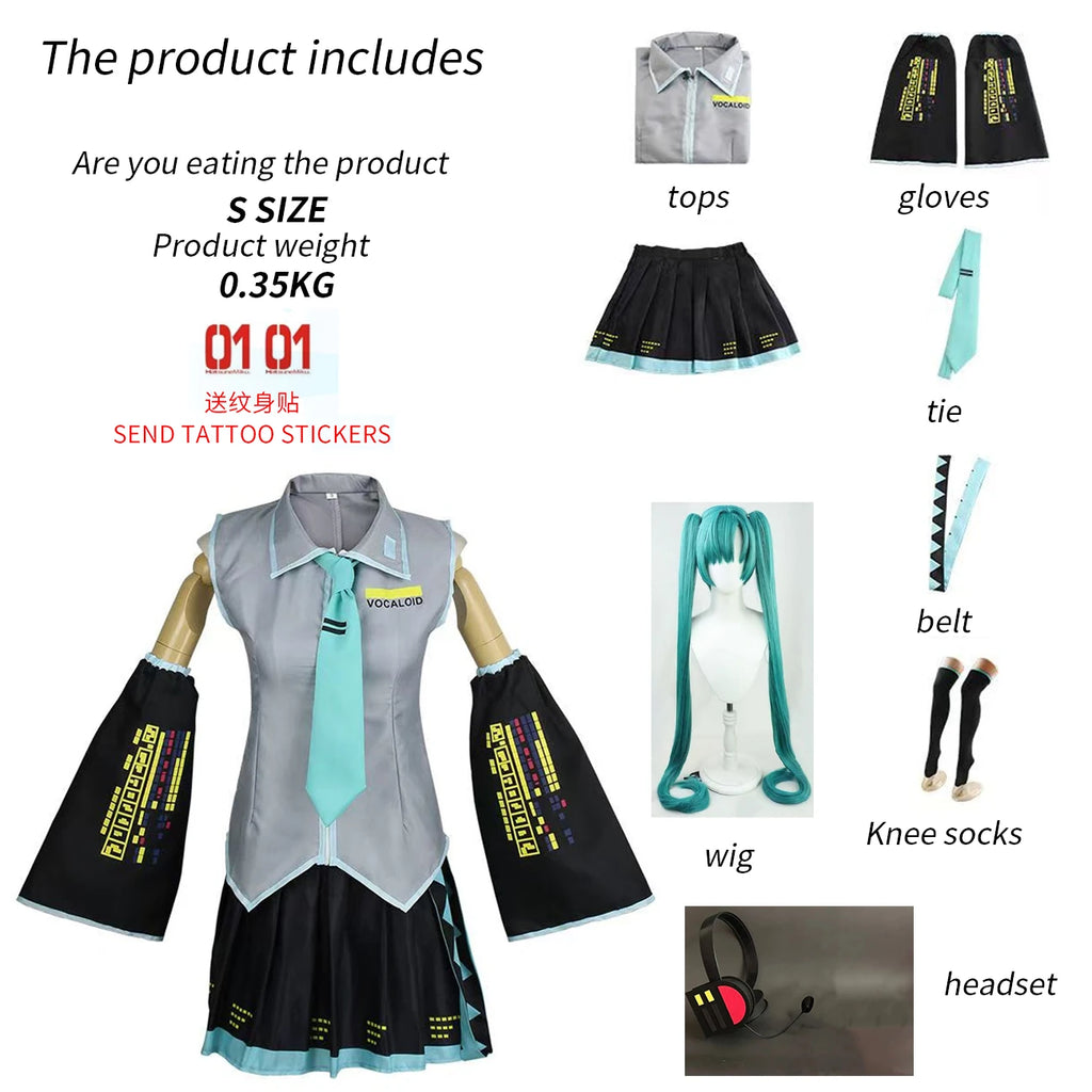 Hatsune Miku Cosplay Costume Set - JK Uniform Skirt Wig & Accessories Anime Outfit for Women