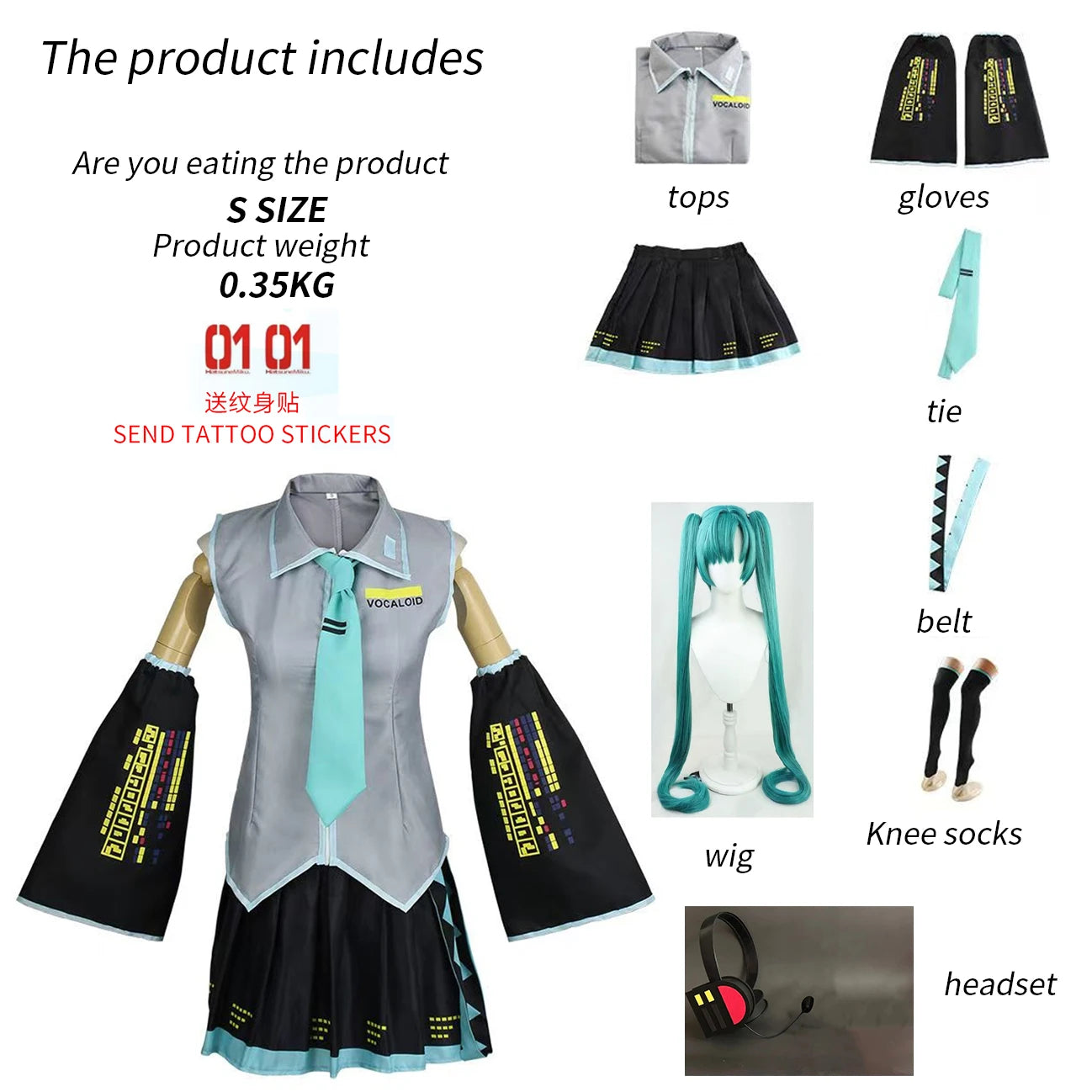 Hatsune Miku Cosplay Costume Set - JK Uniform Skirt Wig & Accessories Anime Outfit for Women