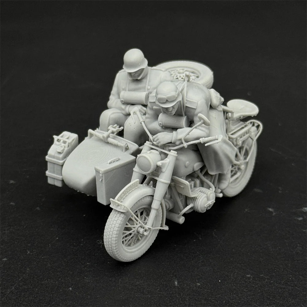1/35 Scale WWII German Army Motorcycle Soldiers Waiting - 2 Figure & Sidecar Set | R-Supply Store