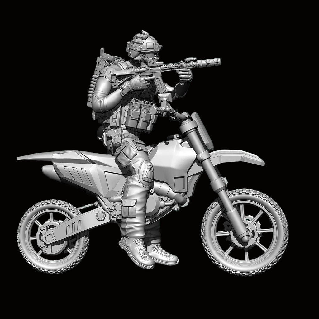 1/24 Scale (75mm) Tactical Motorcycle Rider Resin Figure Model Kit - Modern Operator on Dirt Bike