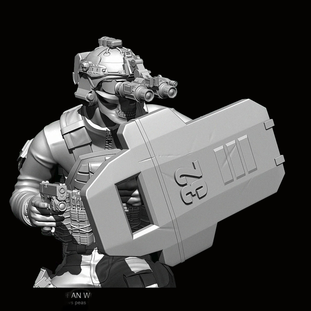 1/24 Scale (75mm) CQB Shield Breacher Resin Figure Kit - Tactical Entry Specialist Miniature