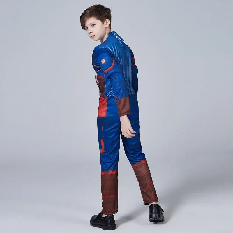 Captain America Muscle Costume Superhero Captain America Muscle Cosplay Jumpsuit Shield Halloween Carnival Party Costume for Kid