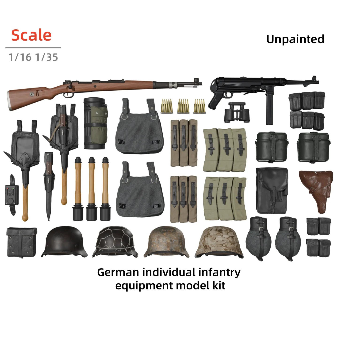 1/16 1/35 German Infantry Gear Kit | WWII Weapons & Equipment Set