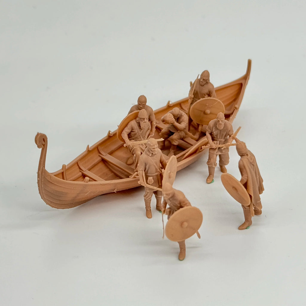 1/72 Scale Viking Warriors & Longship Diorama Scene Resin Kit (8+ Figures) - Medieval Tabletop Miniature