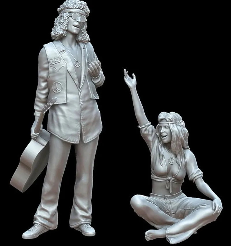 1/35 Scale Resin Figure Model Kit | Guitarist & Hippie Girl Set 2 Figures Diecast Unassembled Unpainted - R Supply Store