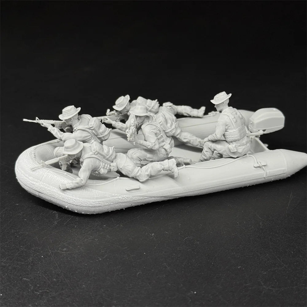 1/35 US Navy Seals (5 Fig) in ZODIAC Boat Resin Kit | Military Diorama