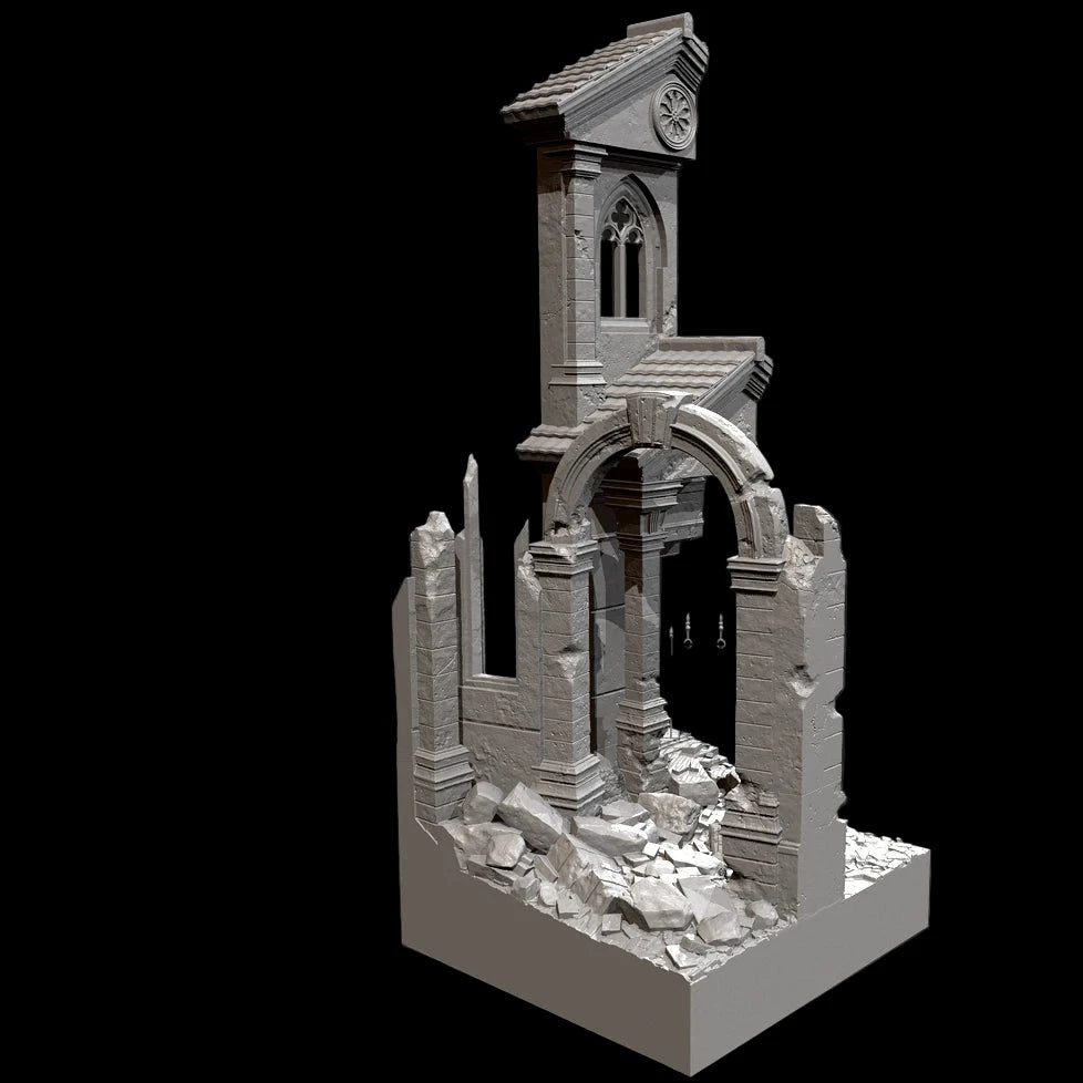 1/35 Scale Ruined European Gothic Building Diorama Base Kit - Urban Combat Scenery