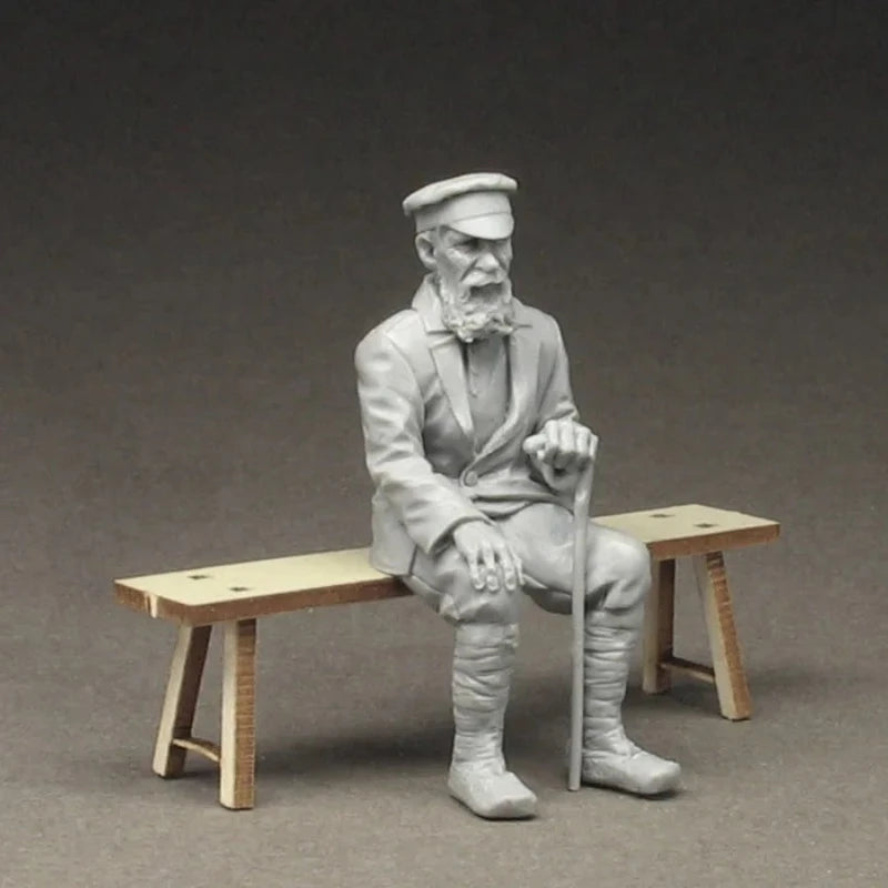 1/35 Scale Old Man with Bench | Resin Figure Model Kit Unassembled Unpainted Historical Miniature - R Supply Store