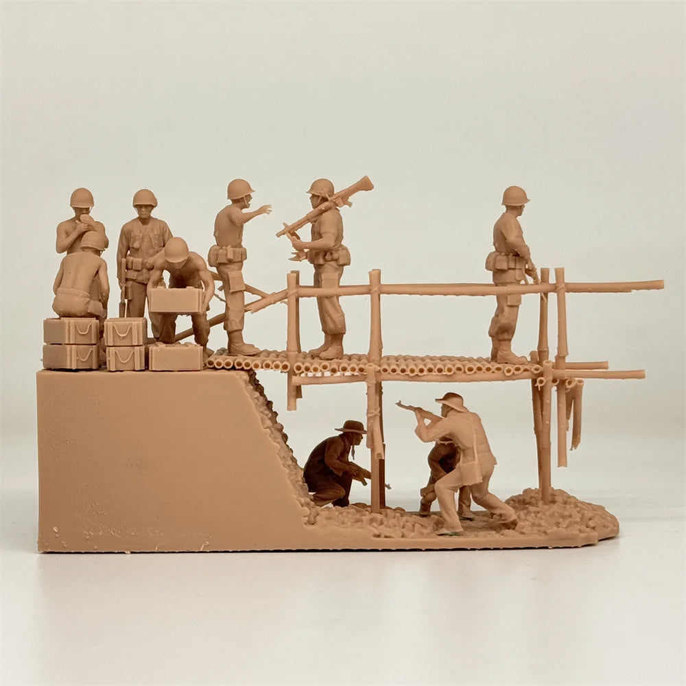 1/72 Scale Vietnam War Bridge / Bunker Ambush Scene Resin Diorama Kit (10+ Figures) - US & VC Combat Miniature