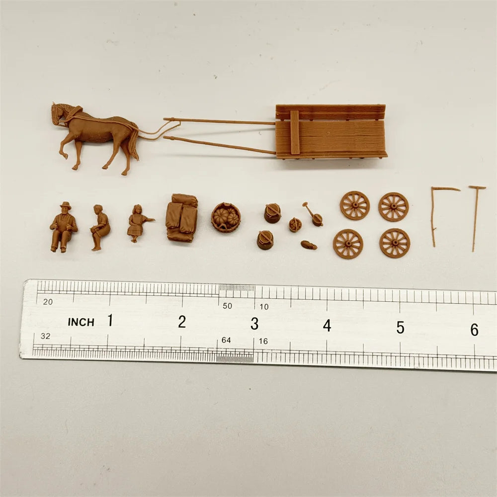 1/72 Scale WWII Civilian Horse-Drawn Carriage & Transport Resin Model Kit - Children, Cargo & Cat Detail