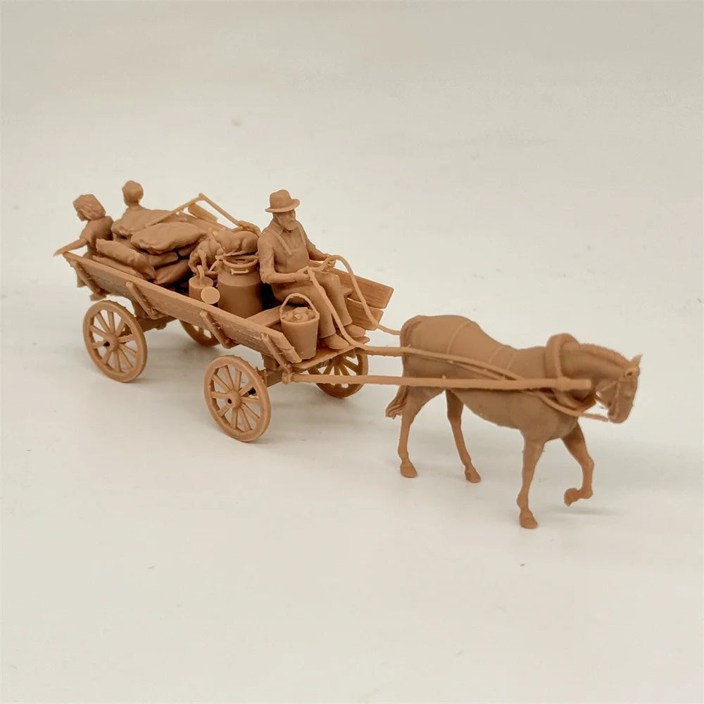 1/72 Scale WWII Civilian Horse-Drawn Carriage & Transport Resin Model Kit - Children, Cargo & Cat Detail