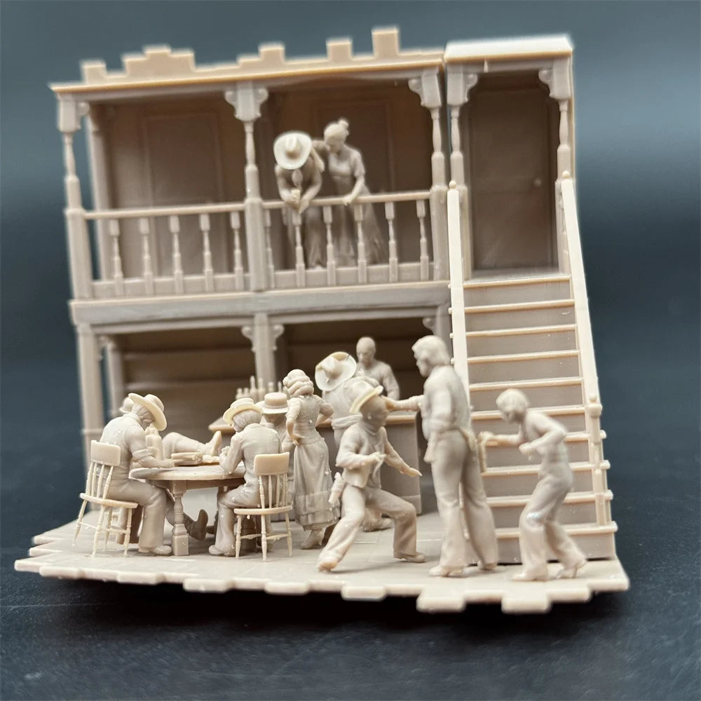 1/72 Scale Wild West Saloon / Restaurant Diorama Kit & Figures (10+ Figures) - Spaghetti Western Vignette