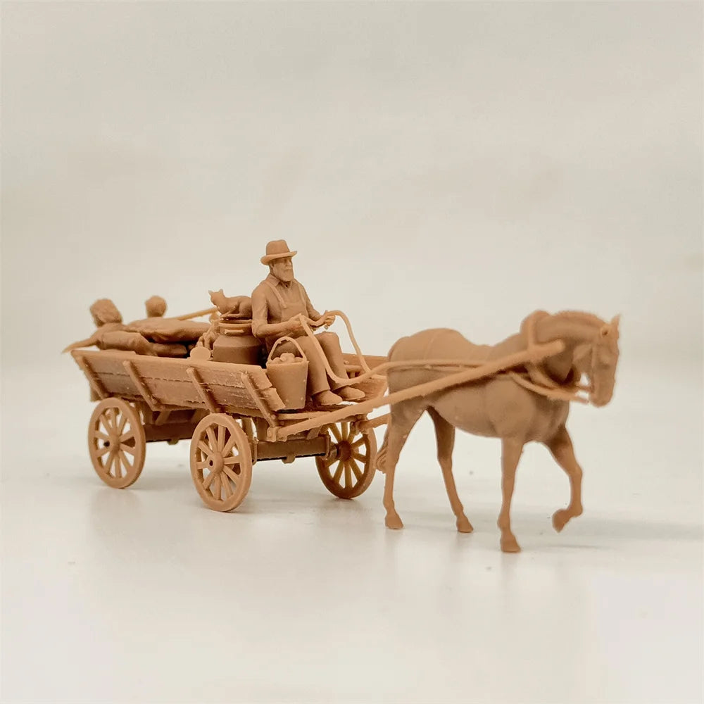 1/72 Scale WWII Civilian Horse-Drawn Carriage & Transport Resin Model Kit - Children, Cargo & Cat Detail
