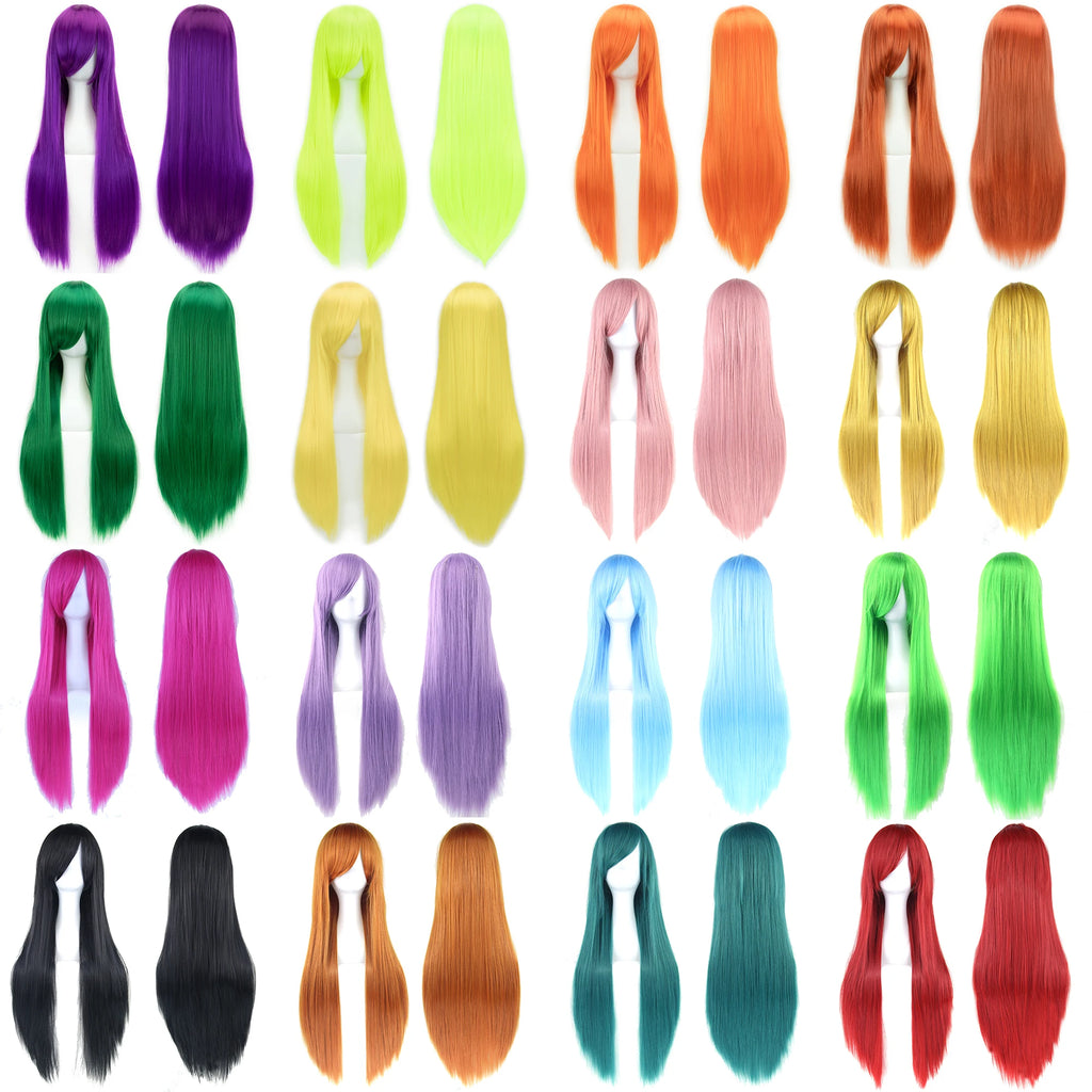 Long White Purple Cosplay Wig 80cm Straight Synthetic Hairpiece for Women Anime Party Wig