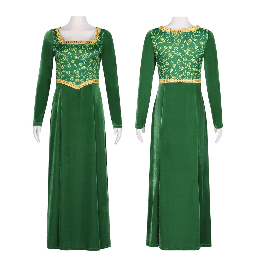 Anime Princess Green Dress Fiona Dress Shrek Cosplay Costume Halloween Fancy Fantasy Party Suit Roleplay for Adult Woman