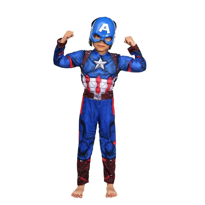 Captain America Muscle Costume Superhero Captain America Muscle Cosplay Jumpsuit Shield Halloween Carnival Party Costume for Kid