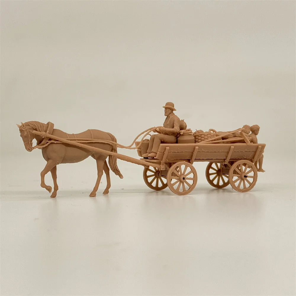 1/72 Scale WWII Civilian Horse-Drawn Carriage & Transport Resin Model Kit - Children, Cargo & Cat Detail