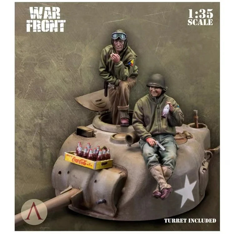 1/35 Resin Soldier Model WWII Tank Soldier Complete Set Including Tank GK White Model Handmade