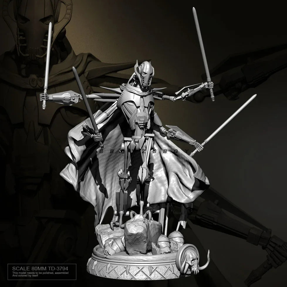 80mm Star Wars General Grievous Resin Kit | Multi-Arm Lightsaber Figure
