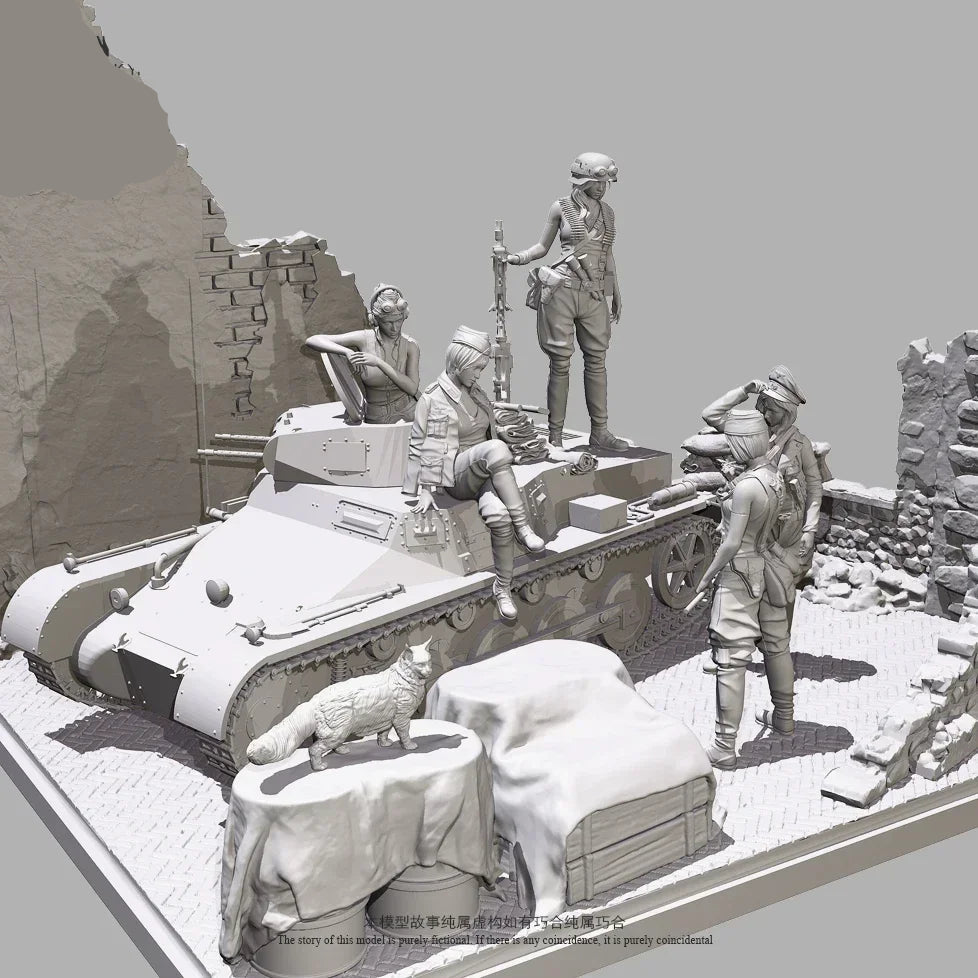 1/35 Scale Female Armored Vehicle Crew Resin Figure Set (x5) - Historical Military Diorama