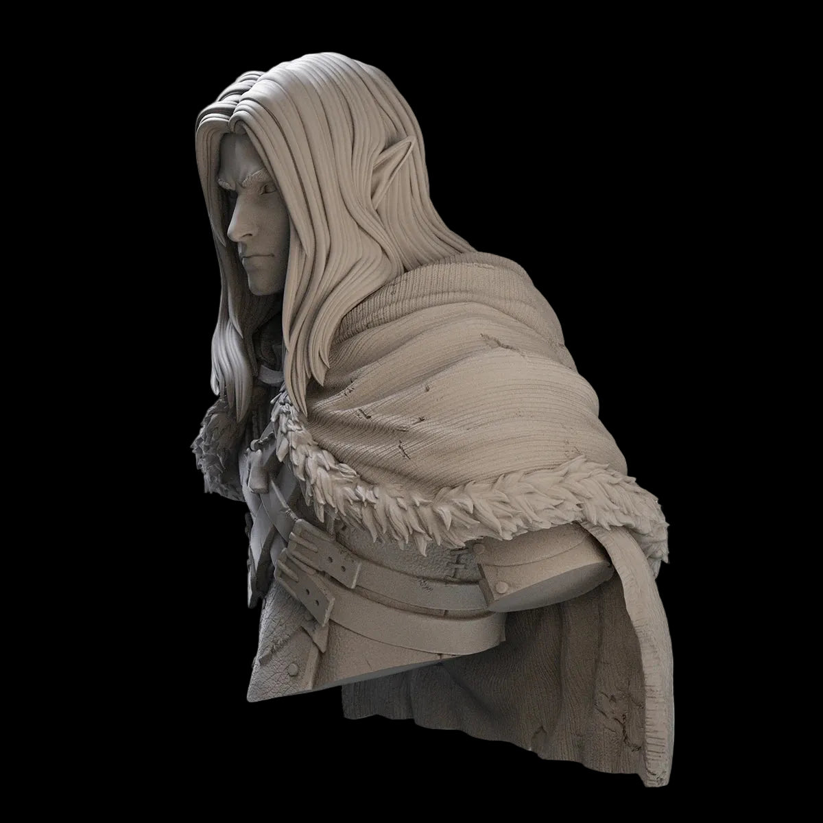 1/10 Elven Ranger Warrior Bust Resin GK | Fur Cloak Fantasy Model